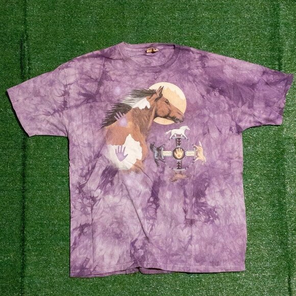 VINTAGE THE MOUNTAIN 1999 PURPLE TIE DYE MENS T SHIRT DREAM CATCHER HORSES XXL - Picture 6 of 6